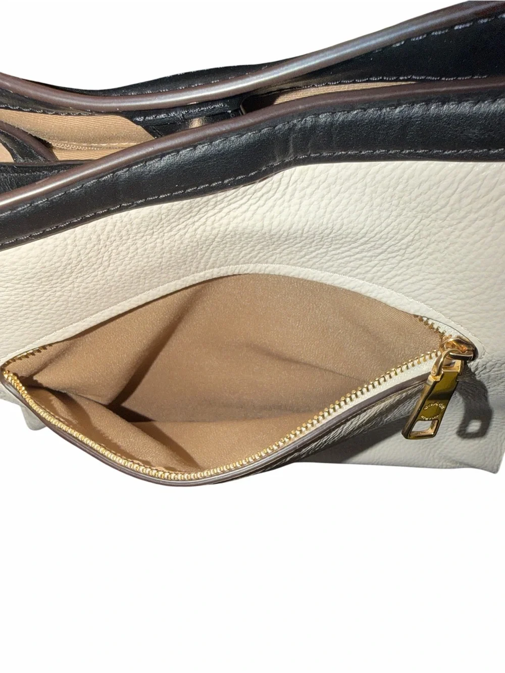 Coach Kristy Two-Tone Cream and Black Leather Shoulder Bag